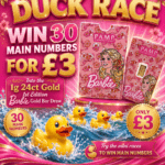 Win 30 main numbers for £3 Barbie Gold Bar duck race