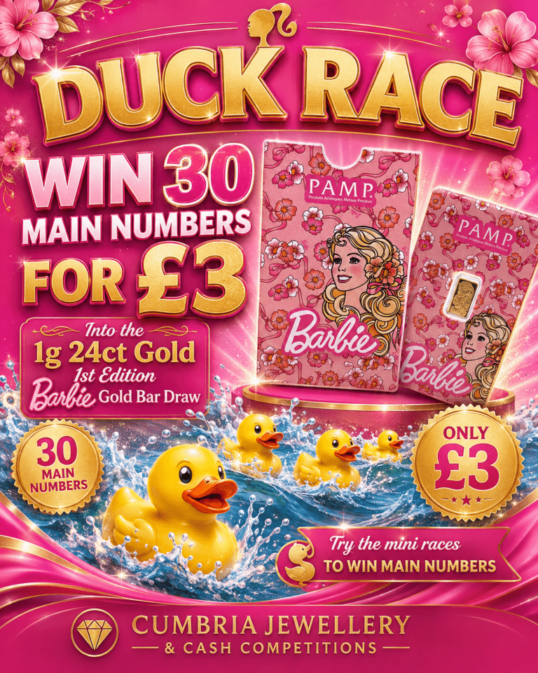 Win 30 main numbers for £3 Barbie Gold Bar duck race