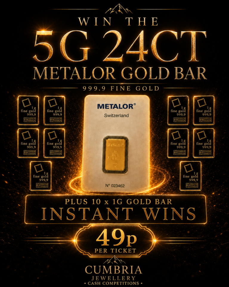 Win a 5g 24ct Metalor Gold Bar plus 10 x 1g 24ct Gold Bar instant wins