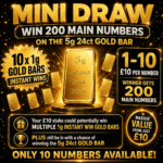 Win 200 main numbers on 5g 24ct Gold Bar competition with 10 x 1g gold instant wins