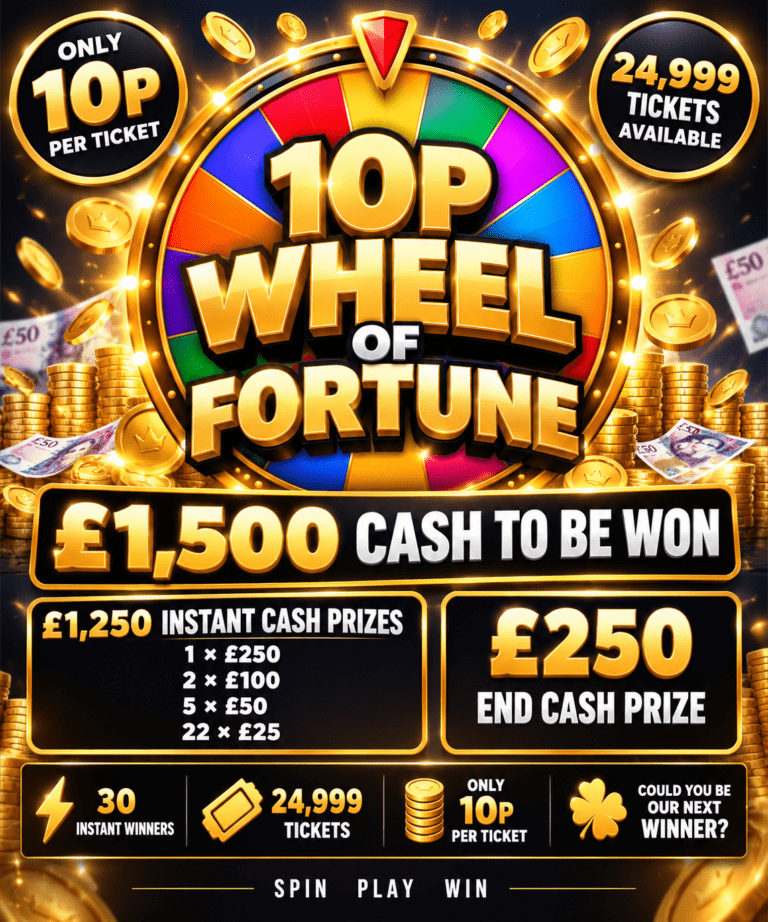 10p Wheel of Fortune cash competition – 24,999 tickets available