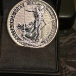 2023 1oz Silver Britannia coin showing Britannia in a black presentation box