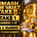 Smash the Vault Take 8 Take 1 graphic showing numbers 1–10 at £4 a number to win 10 main numbers