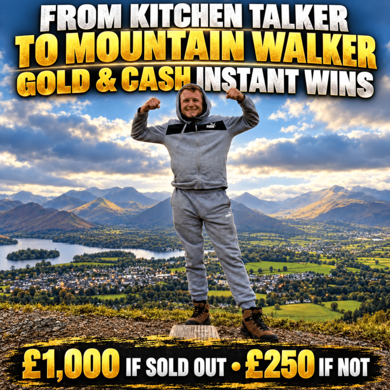 From Kitchen Talker to Mountain Walker gold and cash instant win competition artwork
